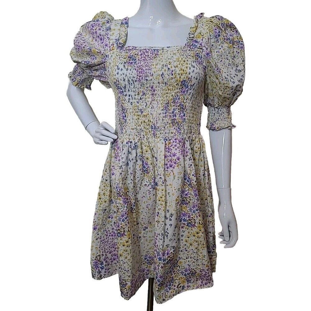 1. State Floral Dress Women’s Size Large Multi-Color Puff Sleeves Knee Length